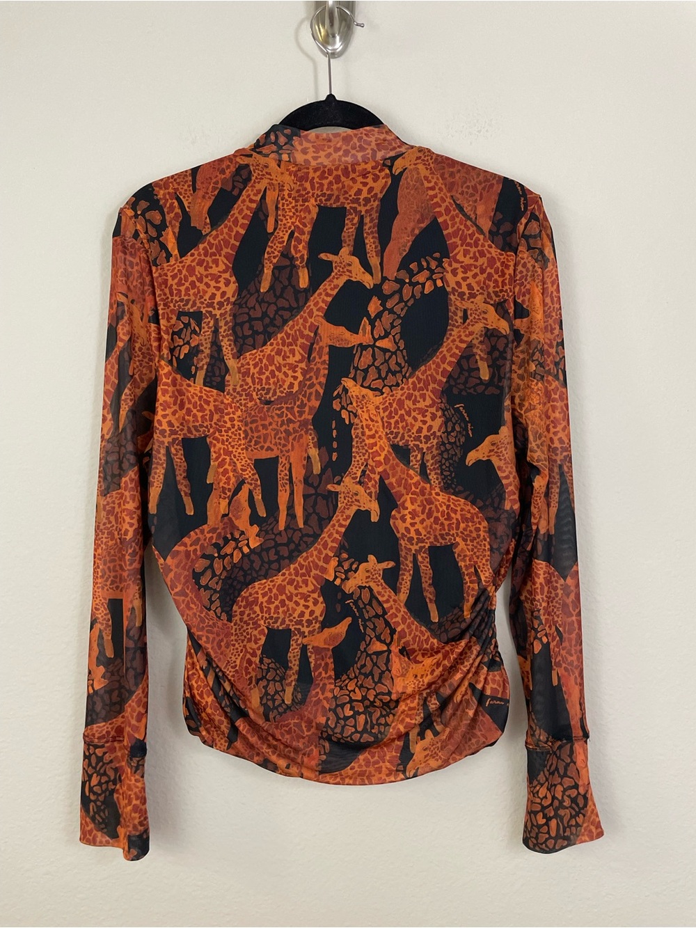 Farm Rio Giraffe Print Long Sleeve Tulle Blouse Size XL - Picture 8 of 12